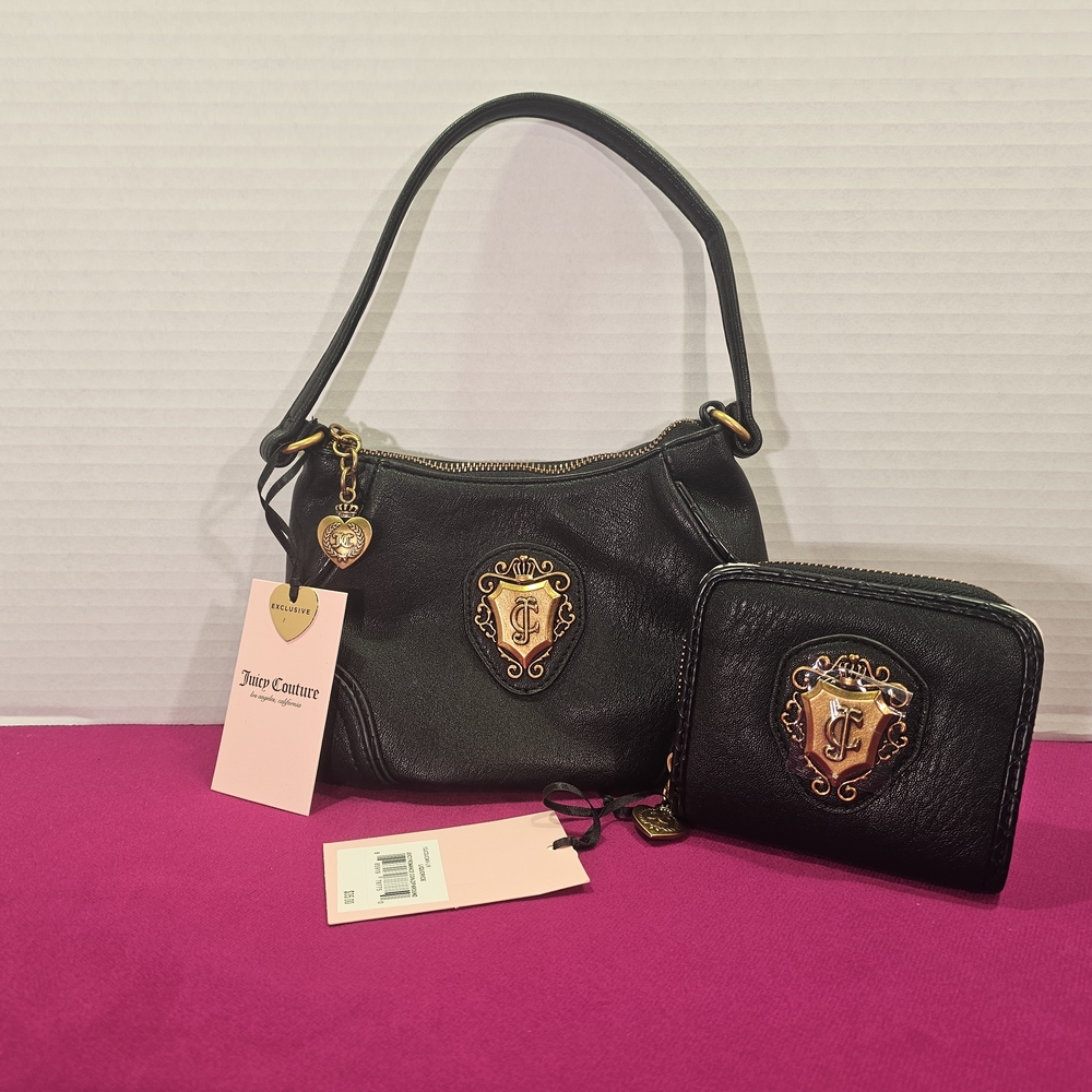 New Juicy Couture Romance Black Liquorice  Bag and wallet set